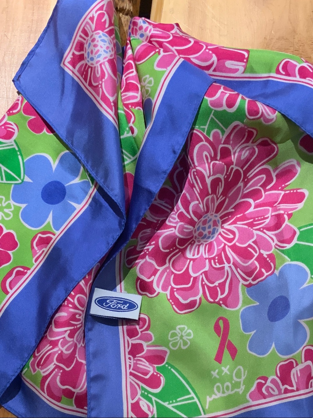 Lilly Pulitzer Ford Pink, Green & Blue Floral Silk Scarf